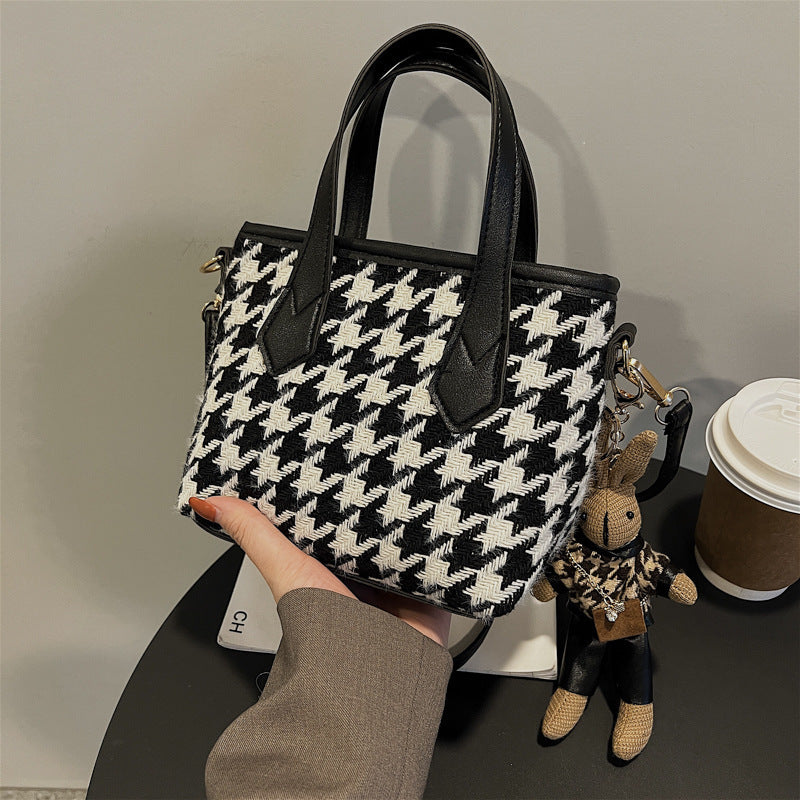 LoomTech™ Houndstooth Wool Shoulder Bag – Checkerboard Portable Tote & Messenger Handbag