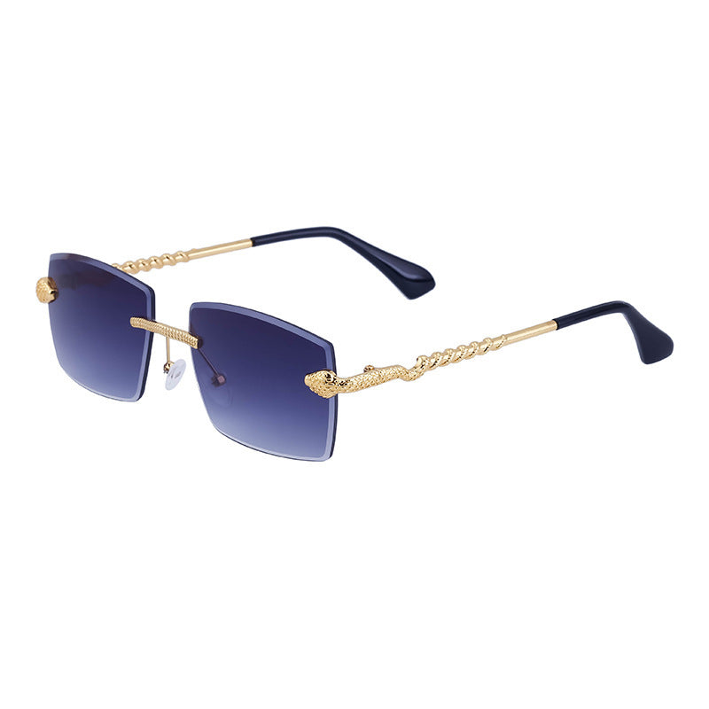 LoomTech™ Men’s Rimless Sunglasses – UV400 Protective Fashion Eyewear with Wood Grain Metal Detail
