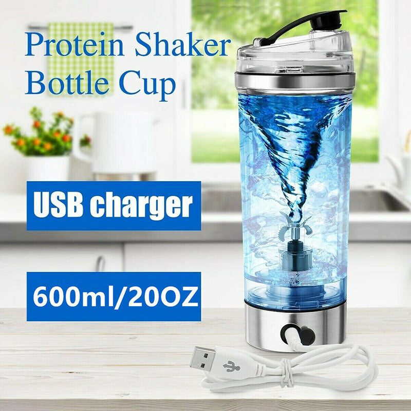 LoomTech™ Electric Protein Shaker Bottle – USB Rechargeable Vortex Mixer for Shakes, Coffee & Fitness Drinks (600ml)