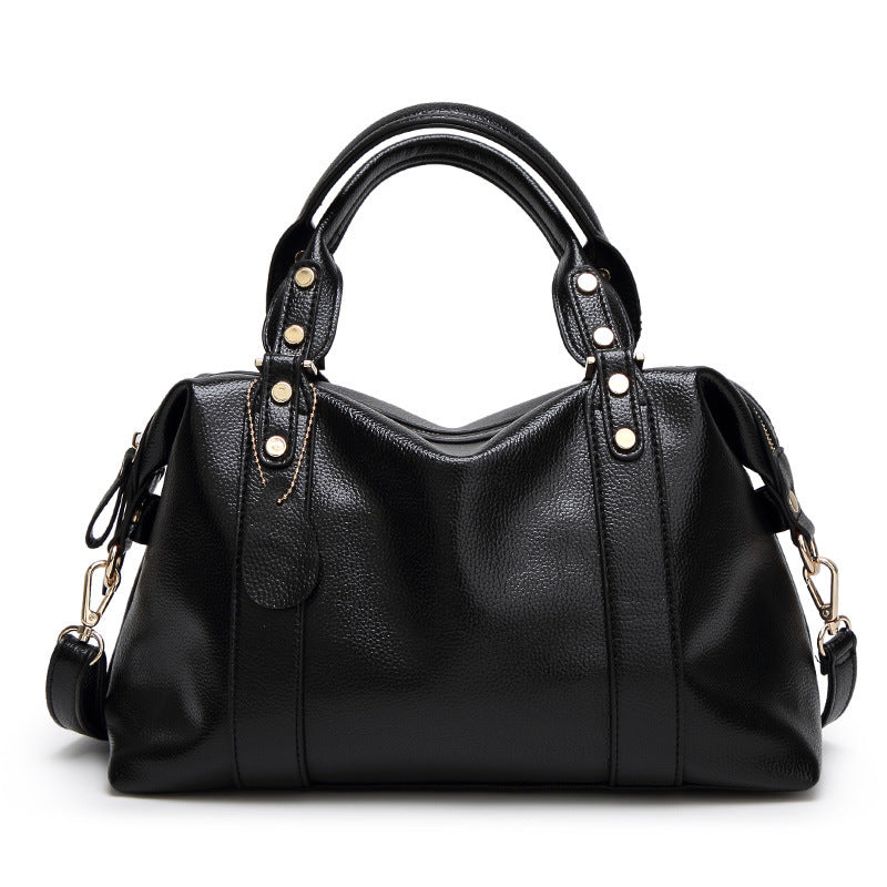 LoomTech™ Retro Boston Shoulder Bag – Genuine Leather Rivet Design Crossbody Handbag for Women