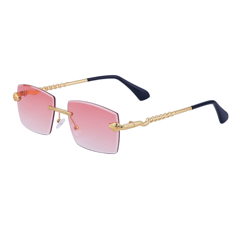 LoomTech™ Men’s Rimless Sunglasses – UV400 Protective Fashion Eyewear with Wood Grain Metal Detail