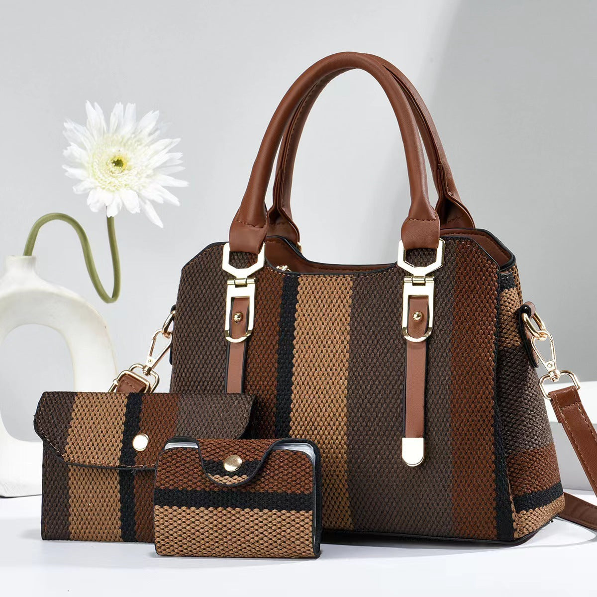 LoomTech™ Canvas Contrast-Color Crossbody Handbag – Large Capacity Mother & Son Set