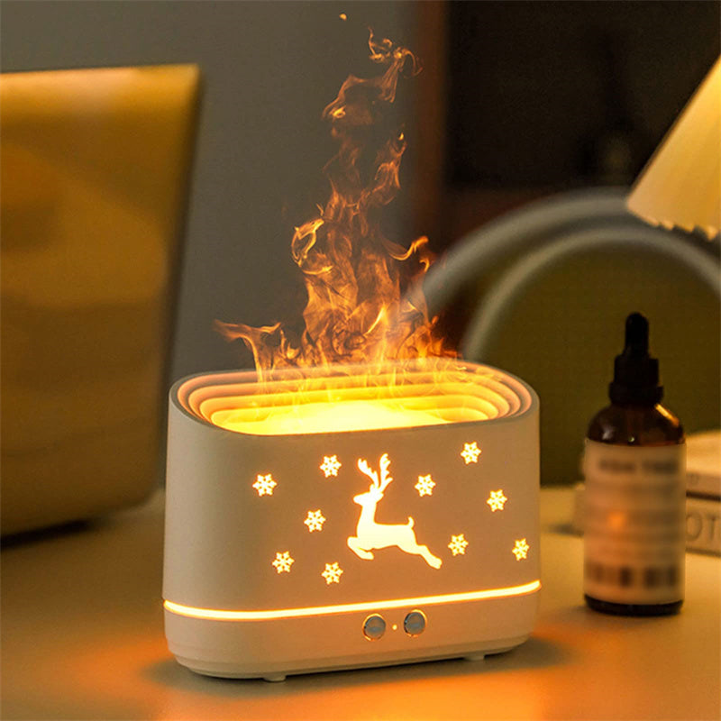 LoomTech™ Elk Flame Aroma Diffuser – USB Quiet Humidifier & Night Light Lamp for Christmas Home Décor