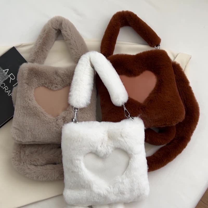 LoomTech™ Love Winter Plush Tote Bag – Large Soft Shoulder Handbag for Women