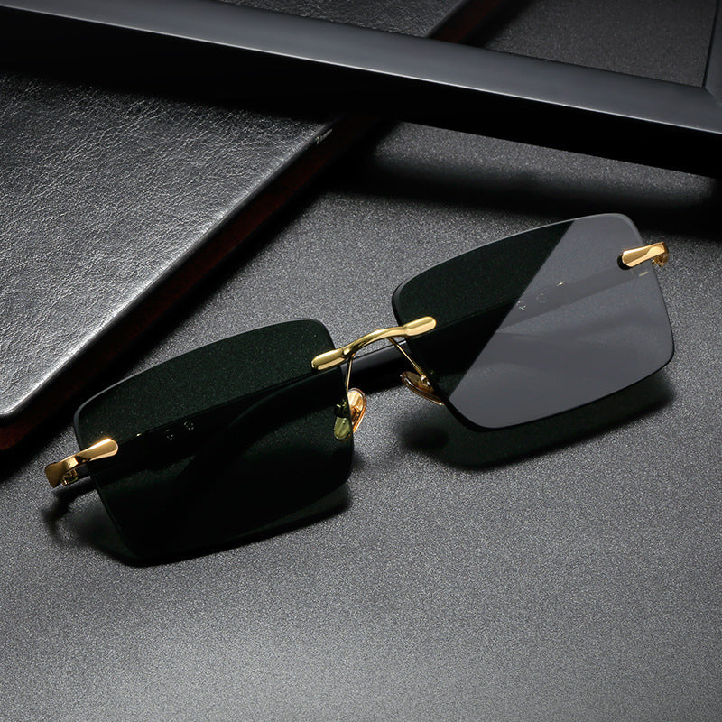 LoomTech™ Crystal Rimless Sunglasses – Luxury Alloy Square Frame UV400 Eyewear for Men & Women