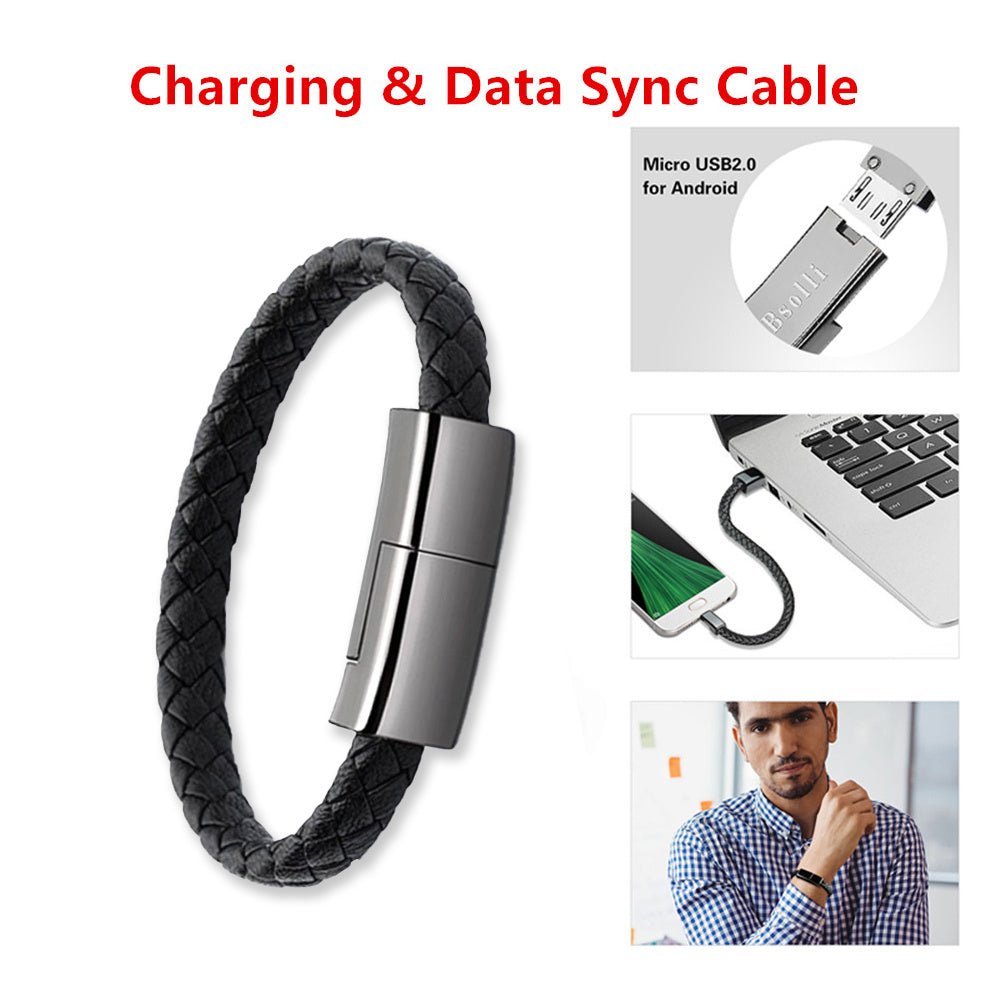 LoomTech™ Leather Bracelet Charger – USB Data Cable for iPhone, Type-C & Android Devices