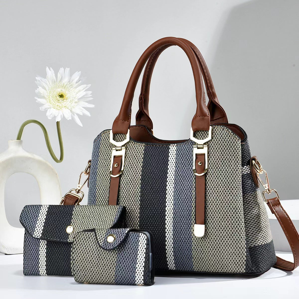 LoomTech™ Canvas Contrast-Color Crossbody Handbag – Large Capacity Mother & Son Set