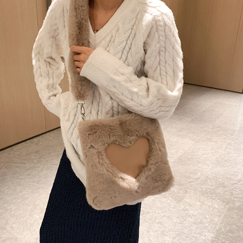 LoomTech™ Love Winter Plush Tote Bag – Large Soft Shoulder Handbag for Women