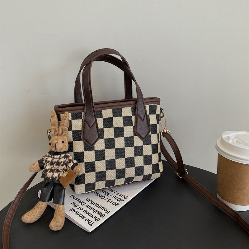 LoomTech™ Houndstooth Wool Shoulder Bag – Checkerboard Portable Tote & Messenger Handbag