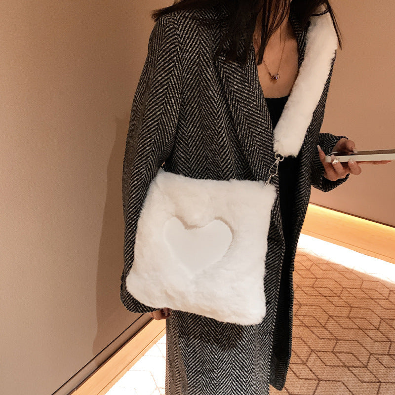 LoomTech™ Love Winter Plush Tote Bag – Large Soft Shoulder Handbag for Women