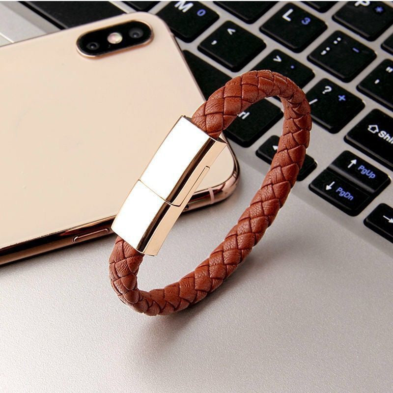 LoomTech™ Leather Bracelet Charger – USB Data Cable for iPhone, Type-C & Android Devices