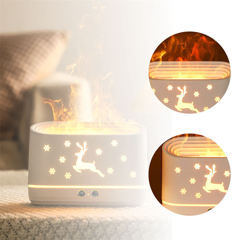 LoomTech™ Elk Flame Aroma Diffuser – USB Quiet Humidifier & Night Light Lamp for Christmas Home Décor