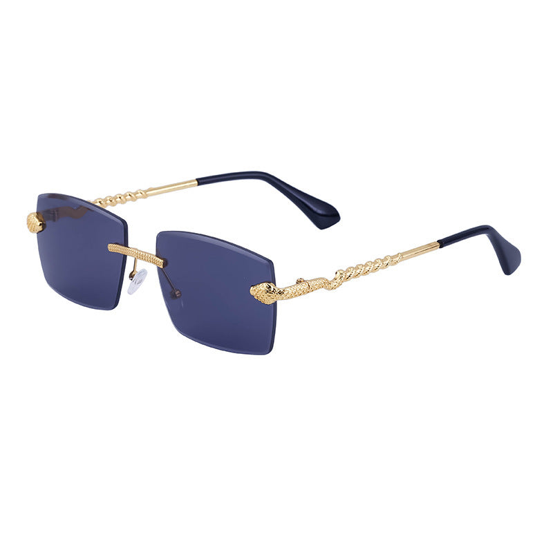 LoomTech™ Men’s Rimless Sunglasses – UV400 Protective Fashion Eyewear with Wood Grain Metal Detail