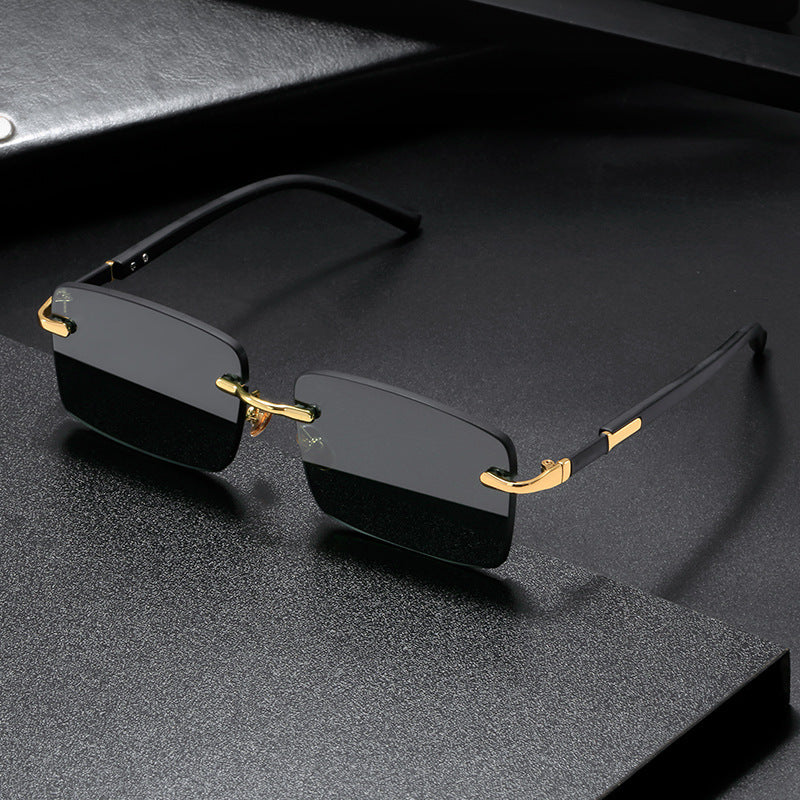 LoomTech™ Crystal Rimless Sunglasses – Luxury Alloy Square Frame UV400 Eyewear for Men & Women