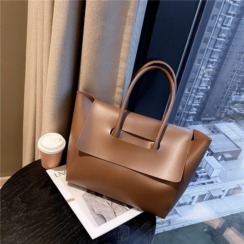 LoomTech™ Women’s Retro PU Leather Shoulder Bag – Large Capacity Solid-Color Tote Handbag