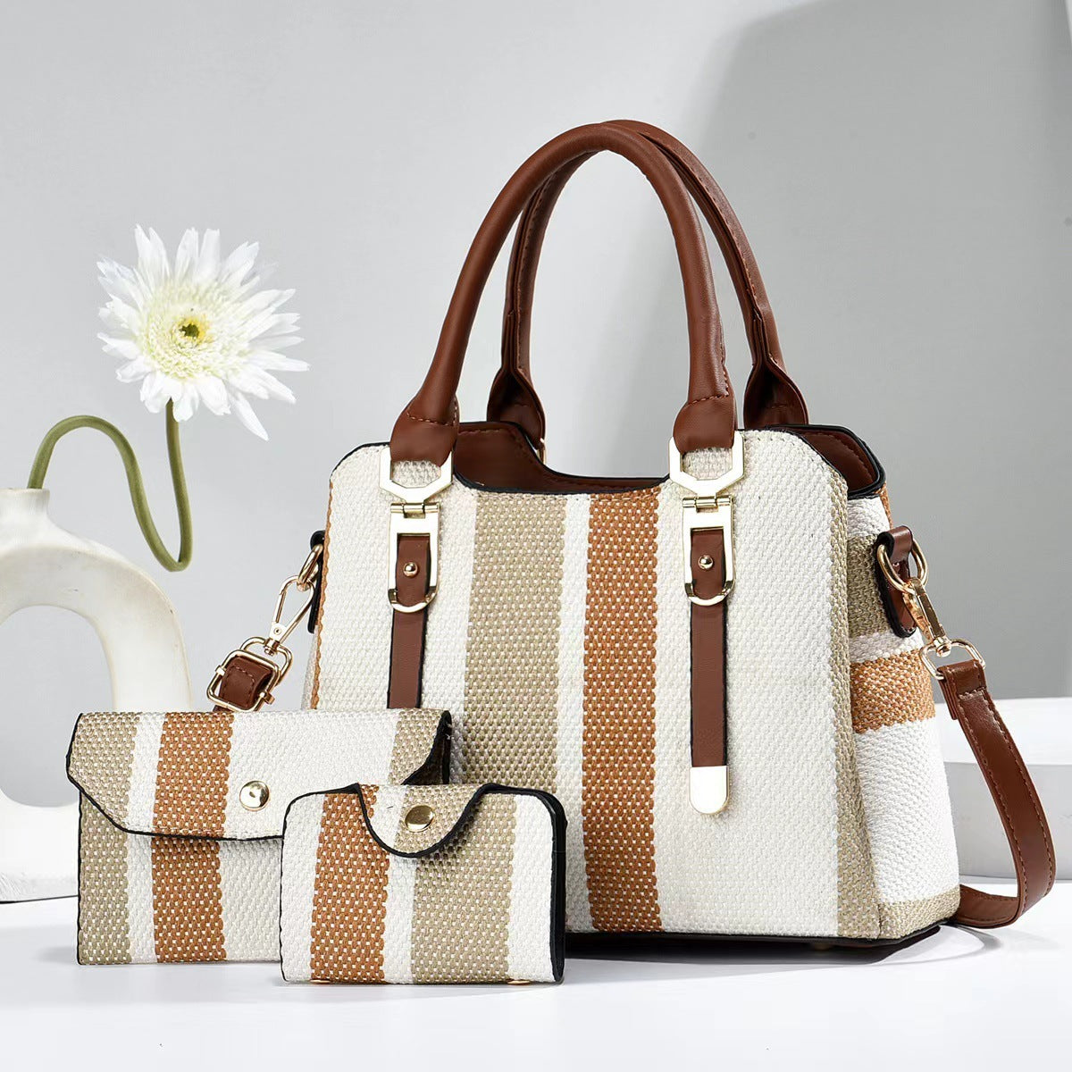LoomTech™ Canvas Contrast-Color Crossbody Handbag – Large Capacity Mother & Son Set