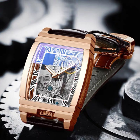 Daystar Classic Square™ — Unisex Mechanical Watch with Stainless Steel Case & Genuine Leather Strap (3ATM Waterproof)