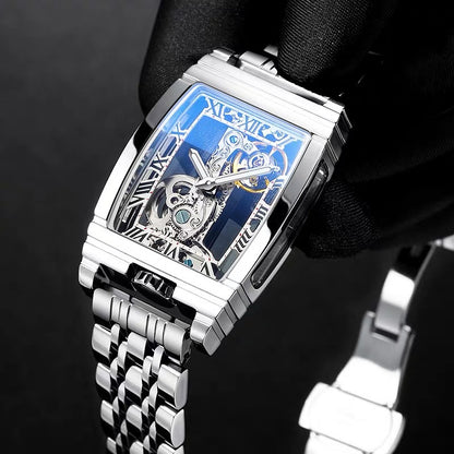Daystar Classic Square™ — Unisex Mechanical Watch with Stainless Steel Case & Genuine Leather Strap (3ATM Waterproof)