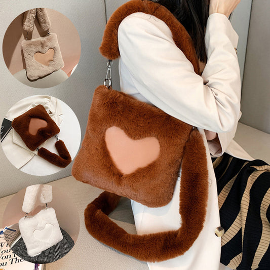 LoomTech™ Love Winter Plush Tote Bag – Large Soft Shoulder Handbag for Women