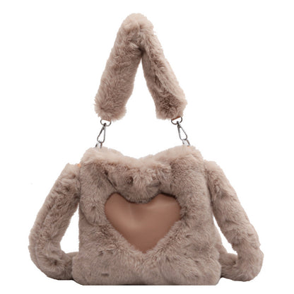 LoomTech™ Love Winter Plush Tote Bag – Large Soft Shoulder Handbag for Women