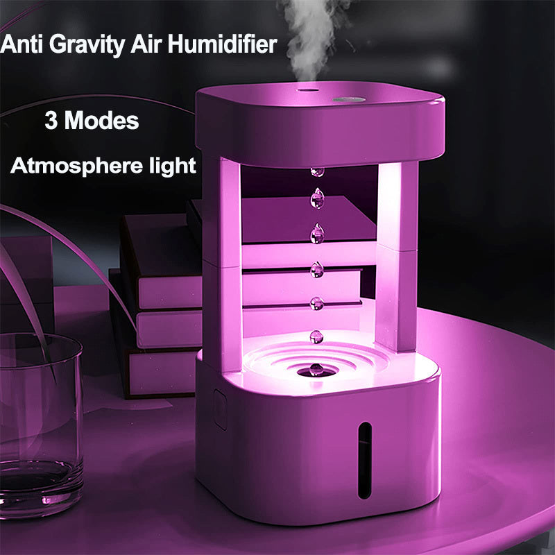 LoomTech™ Anti-Gravity Water Drop Humidifier – 580ml Quiet Mist Diffuser with LED Flow Effect for Home & Office