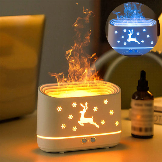 LoomTech™ Elk Flame Aroma Diffuser – USB Quiet Humidifier & Night Light Lamp for Christmas Home Décor