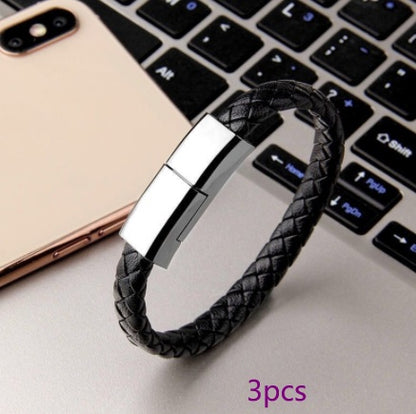 LoomTech™ Leather Bracelet Charger – USB Data Cable for iPhone, Type-C & Android Devices