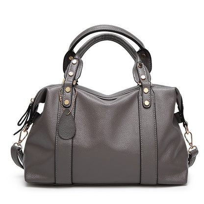 LoomTech™ Retro Boston Shoulder Bag – Genuine Leather Rivet Design Crossbody Handbag for Women