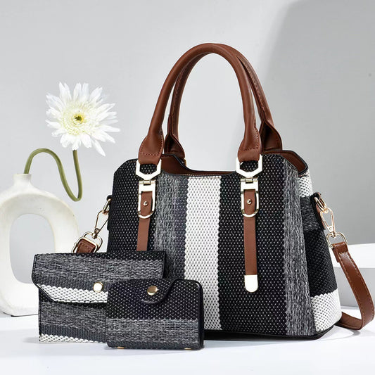 LoomTech™ Canvas Contrast-Color Crossbody Handbag – Large Capacity Mother & Son Set