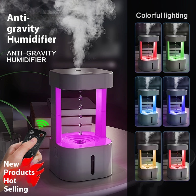 LoomTech™ Anti-Gravity Water Drop Humidifier – 580ml Quiet Mist Diffuser with LED Flow Effect for Home & Office