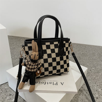 LoomTech™ Houndstooth Wool Shoulder Bag – Checkerboard Portable Tote & Messenger Handbag