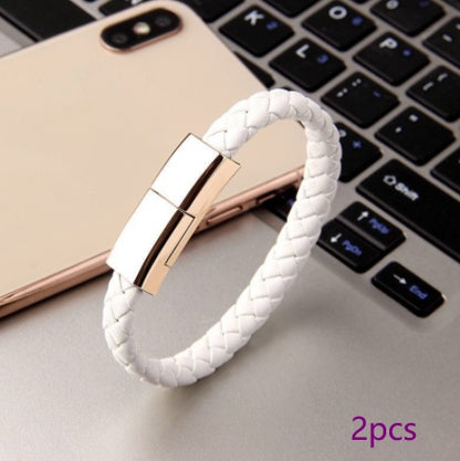 LoomTech™ Leather Bracelet Charger – USB Data Cable for iPhone, Type-C & Android Devices