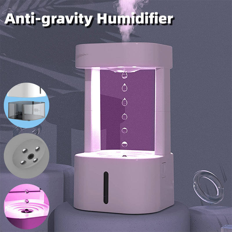 LoomTech™ Anti-Gravity Water Drop Humidifier – 580ml Quiet Mist Diffuser with LED Flow Effect for Home & Office