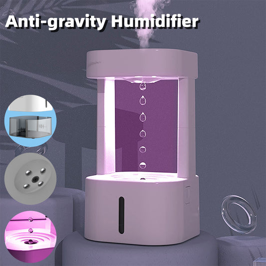LoomTech™ Anti-Gravity Water Drop Humidifier – 580ml Quiet Mist Diffuser with LED Flow Effect for Home & Office