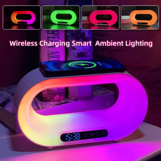 LoomTech™ Smart 3-in-1 LED Night Light – APP-Controlled RGB Desk Lamp with Wireless Charger & Alarm Clock