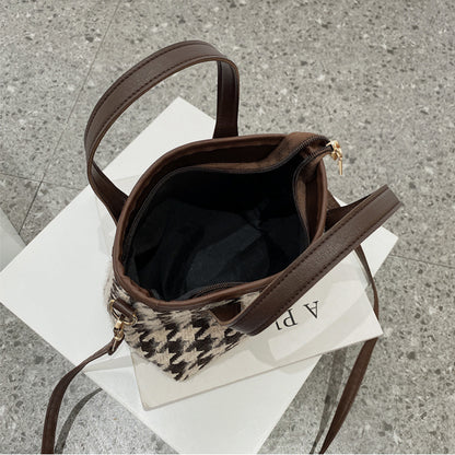 LoomTech™ Houndstooth Wool Shoulder Bag – Checkerboard Portable Tote & Messenger Handbag