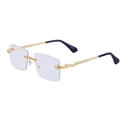 LoomTech™ Men’s Rimless Sunglasses – UV400 Protective Fashion Eyewear with Wood Grain Metal Detail