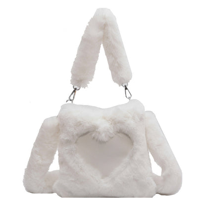 LoomTech™ Love Winter Plush Tote Bag – Large Soft Shoulder Handbag for Women
