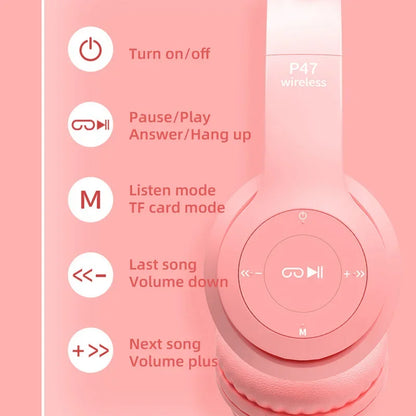LoomTech Cat Ear Wireless Headphones – Bluetooth Over-Ear Stereo Headset with LED Lights & Deep Bass