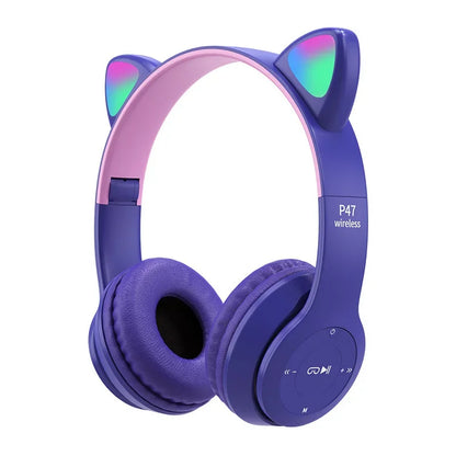 LoomTech Cat Ear Wireless Headphones – Bluetooth Over-Ear Stereo Headset with LED Lights & Deep Bass