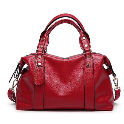 LoomTech™ Retro Boston Shoulder Bag – Genuine Leather Rivet Design Crossbody Handbag for Women