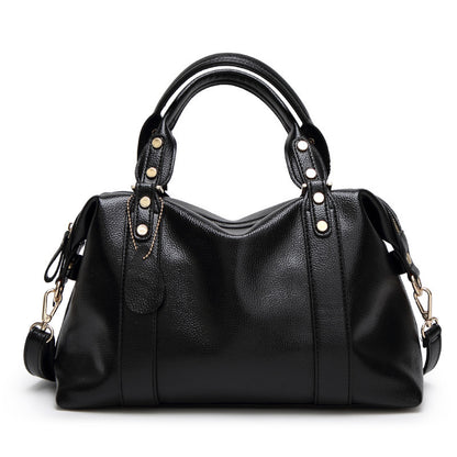 LoomTech™ Retro Boston Shoulder Bag – Genuine Leather Rivet Design Crossbody Handbag for Women