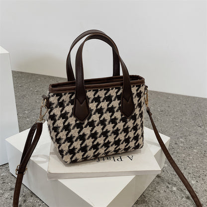 LoomTech™ Houndstooth Wool Shoulder Bag – Checkerboard Portable Tote & Messenger Handbag