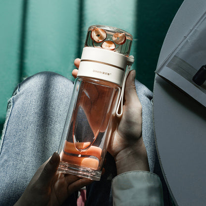 LoomTech Glass Tea Infuser Bottle – Double Wall Leakproof Water Bottle