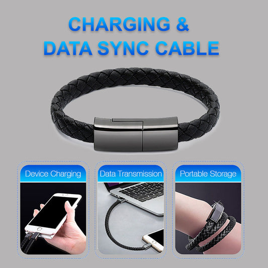 LoomTech™ Leather Bracelet Charger – USB Data Cable for iPhone, Type-C & Android Devices
