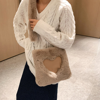 LoomTech™ Love Winter Plush Tote Bag – Large Soft Shoulder Handbag for Women