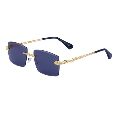 LoomTech™ Men’s Rimless Sunglasses – UV400 Protective Fashion Eyewear with Wood Grain Metal Detail