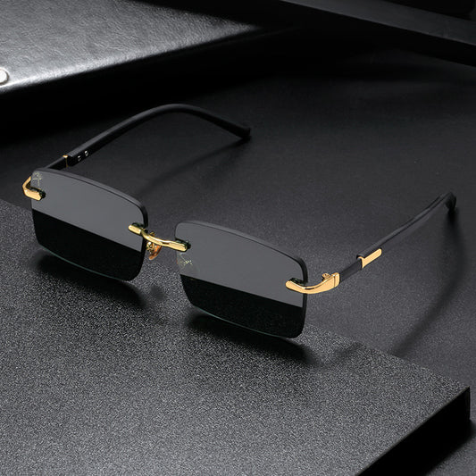 LoomTech™ Crystal Rimless Sunglasses – Luxury Alloy Square Frame UV400 Eyewear for Men & Women
