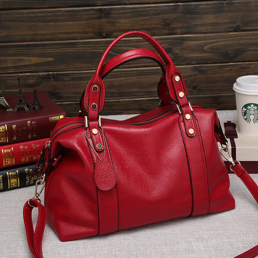 LoomTech™ Retro Boston Shoulder Bag – Genuine Leather Rivet Design Crossbody Handbag for Women