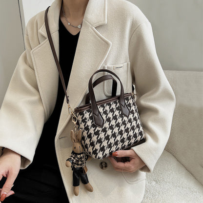 LoomTech™ Houndstooth Wool Shoulder Bag – Checkerboard Portable Tote & Messenger Handbag